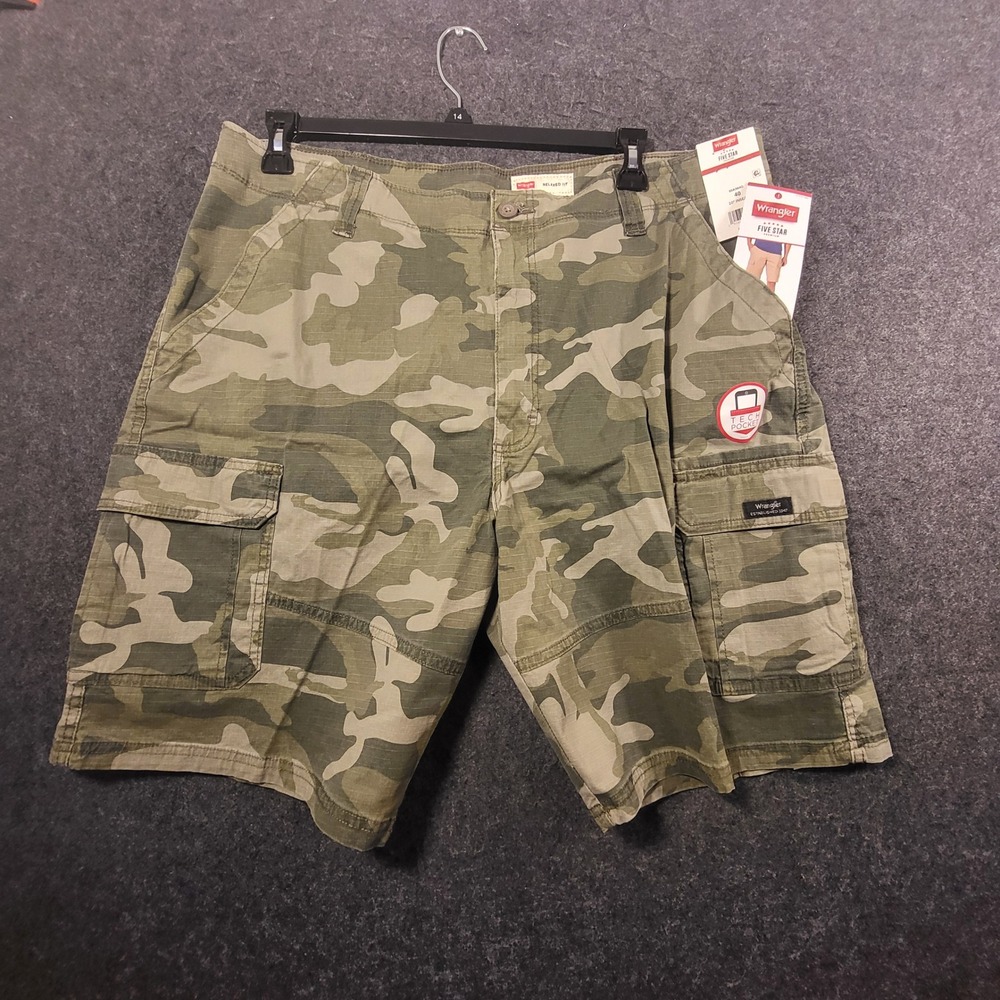New Wrangler Five Star Mens Relaxed Fit Cargo Shorts Camo 60AIW4O 40 10" Inseam